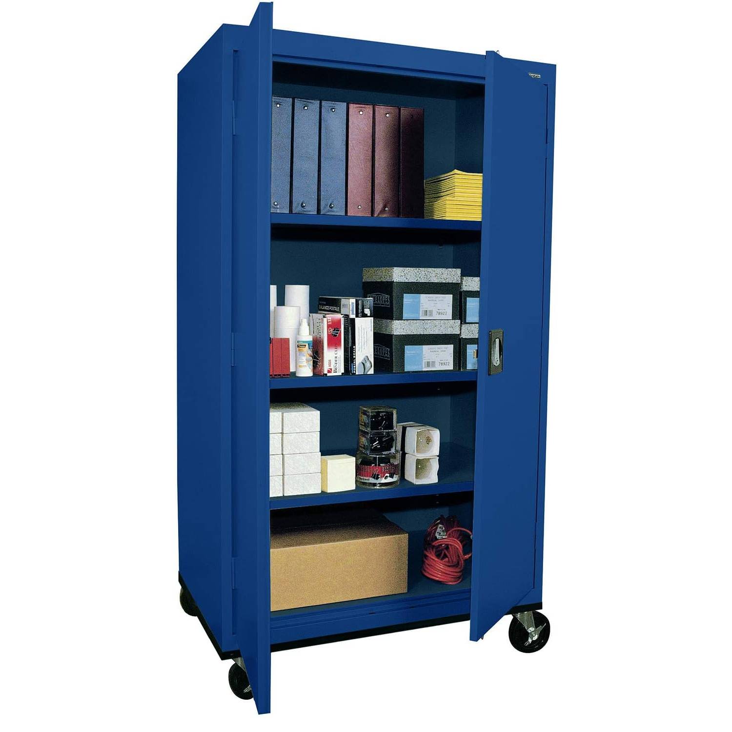 Sandusky Lee TA3R362466-06 Transport Series Metal Storage Cabinet with Wheels, Adjustable Shelves, 200lb Capacity, 24" Depth x 36" Width x 72" Height, Blue